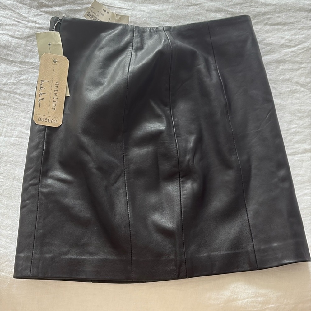 Nicole miller black leather skirt